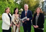 The launch of the Collective Leadership Framework for Nursing and Midwifery. From left, Mary Frances McManus, deputy chief nursing officer; Linda Kelly, chief executive, NIPEC; health minister Mike Nesbitt; chief nursing officer Maria McIlgorm
